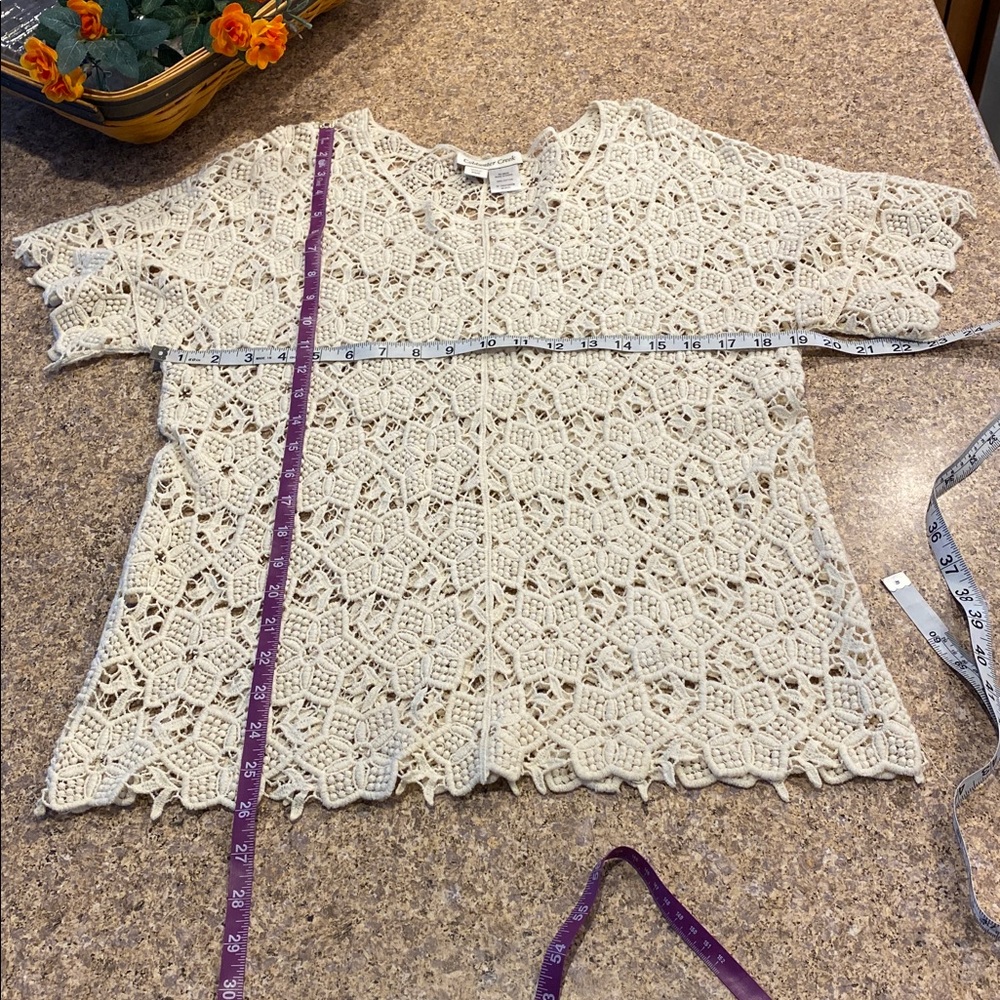 Coldwater Creek Short Sleeve Cream or Off White Open Knit Sweater Top XS/S - Picture 5 of 16